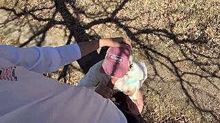 Risky outdoor blowjob and sex with curvy MILF, almost caught!