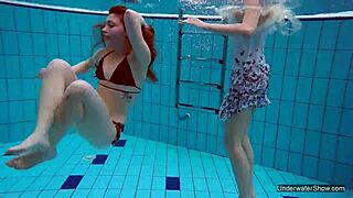 two hot lesbians in the pool