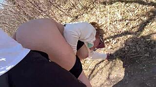 Risky outdoor blowjob and sex with curvy MILF, almost caught!