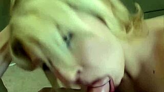 Gorgeous blonde MILF sucking cum off that cock
