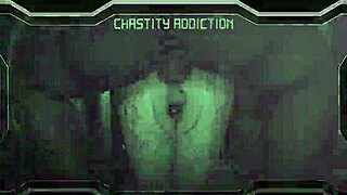 in the cage, the submissive shemale endures chastity training