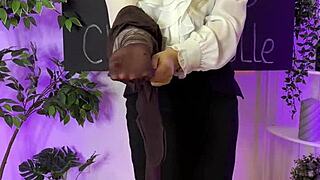 I love putting on coffee colored tights at the nylon club as a sexy mature blonde