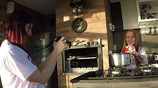 sensual kitchen photoshoot turns into creampie sex