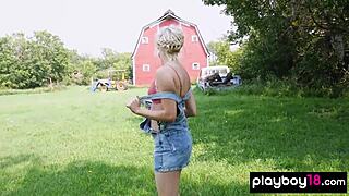 big boobed blondie jenessa dawn strips outdoors to cool off