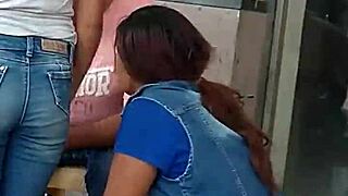 Feeling excited watching two nice asses in the fruit center