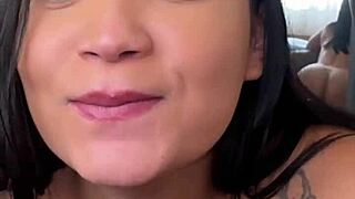 Hot japanese woman intensely fucking big black cock in the middle of the road in public