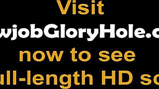 blonde hottie sucks dick through glory hole