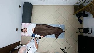 the doctor takes advantage and fills her ass with cum