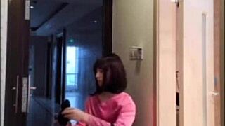 Asian ladyboy showing off to woman