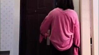 Asian ladyboy showing off to woman