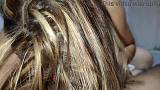 Beautiful blonde sucks my huge cock with great joy