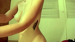 Alisson rides dildo on her shaved pussy