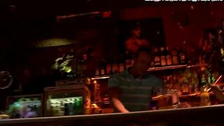 Strapon Dommes Fuck Sissy Subject in the Bar