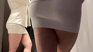 Young Teens Secretly Fuck Hard In The Crowded Store's Fitting Room