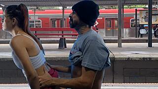 hey, couple fucking at the train station