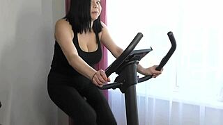 exercise on bicycle after pregnancy, bouncing boobs and nipples playing