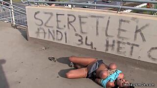 gagged busty tied slut banged outdoor