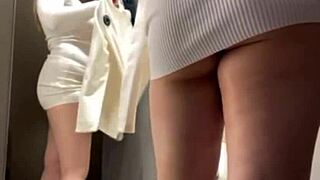 Young Teens Secretly Fuck Hard In The Crowded Store's Fitting Room