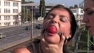 gagged busty tied slut banged outdoor