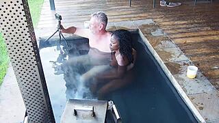 Ebony secretary seduces her boss in the jacuzzi for steamy sex