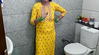 Indian hot step mother fucked step son dirty in washroom in hindi audio