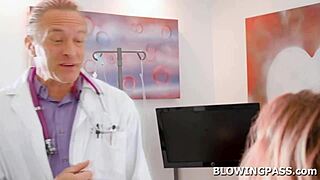 Teen babe deepthroats doctor's big cock