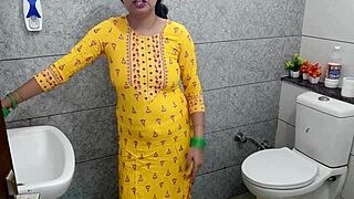 Indian hot step mother fucked step son dirty in washroom in hindi audio