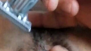 Hairy pussy masturbates, I penetrate her and cum inside, then shave her completely?