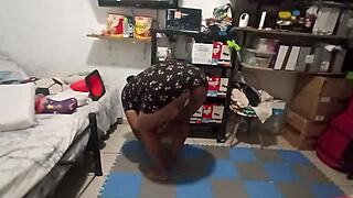 Chubby BBW Latina Cleans Room Amateur Homemade