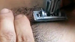 Hairy pussy masturbates, I penetrate her and cum inside, then shave her completely?