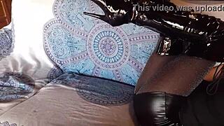 total black with fishnets pantyhose and boots over the knee