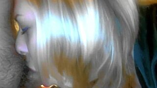 Shimmering blonde Italian milf gives sloppy blowjob