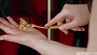 Blonde charlotte stokley blindfolds and dominates submissive valentina nappi