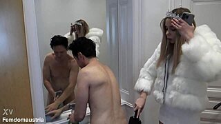 Tall blonde findom trains her slave with slaps and spitting