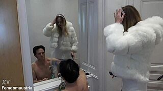 Tall blonde findom trains her slave with slaps and spitting