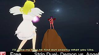 Intense Strip Duel Between Demon and Angel Characters