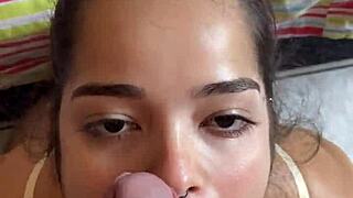 Debora Prado's deep sloppy blowjob on hairy cock
