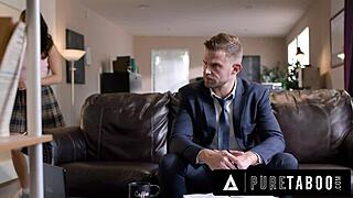 Desperate student Gal Ritchie begs principal Vince Karter for creampie favor