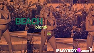 Sexy blonde poses big tits