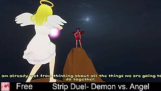 Intense Strip Duel Between Demon and Angel Characters
