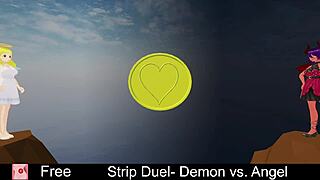 Intense Strip Duel Between Demon and Angel Characters