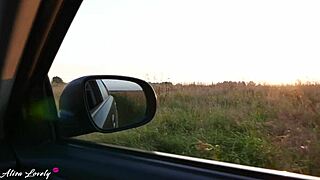 horny taxi driver fucks blonde hard by the car at sunset in amateur outdoor sex