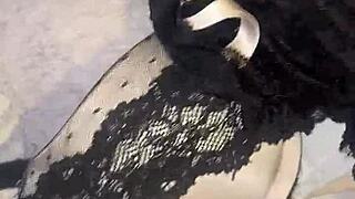 feeling intense pleasure cumming all over her sexy lingerie