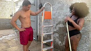 i wen to the neibor for stairs but she gave me her hairy pusy and wanted cum on face