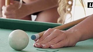leyla fiore and kaisa nord tease each other with sensual girl-on-girl fingering on the pool table