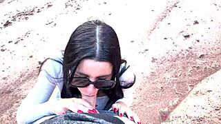 SHE SHOWED HER FACE WITH GLASSES IN DEEP BLOWJOB ACTION INSIDE A BEAUTIFUL CANYON FOR FREE