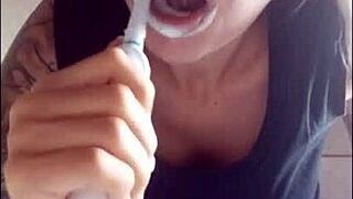 Brushing teeth is key, and chantal fills her mouth with toothpaste