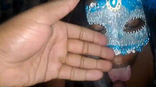 Masked Ebony Gives Blowjob And Swallows Cum
