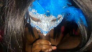 Masked Ebony Gives Blowjob And Swallows Cum
