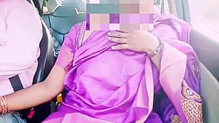 Car Journey with Indian Beautiful Saree Housewife and Car Driver Romance Talks
